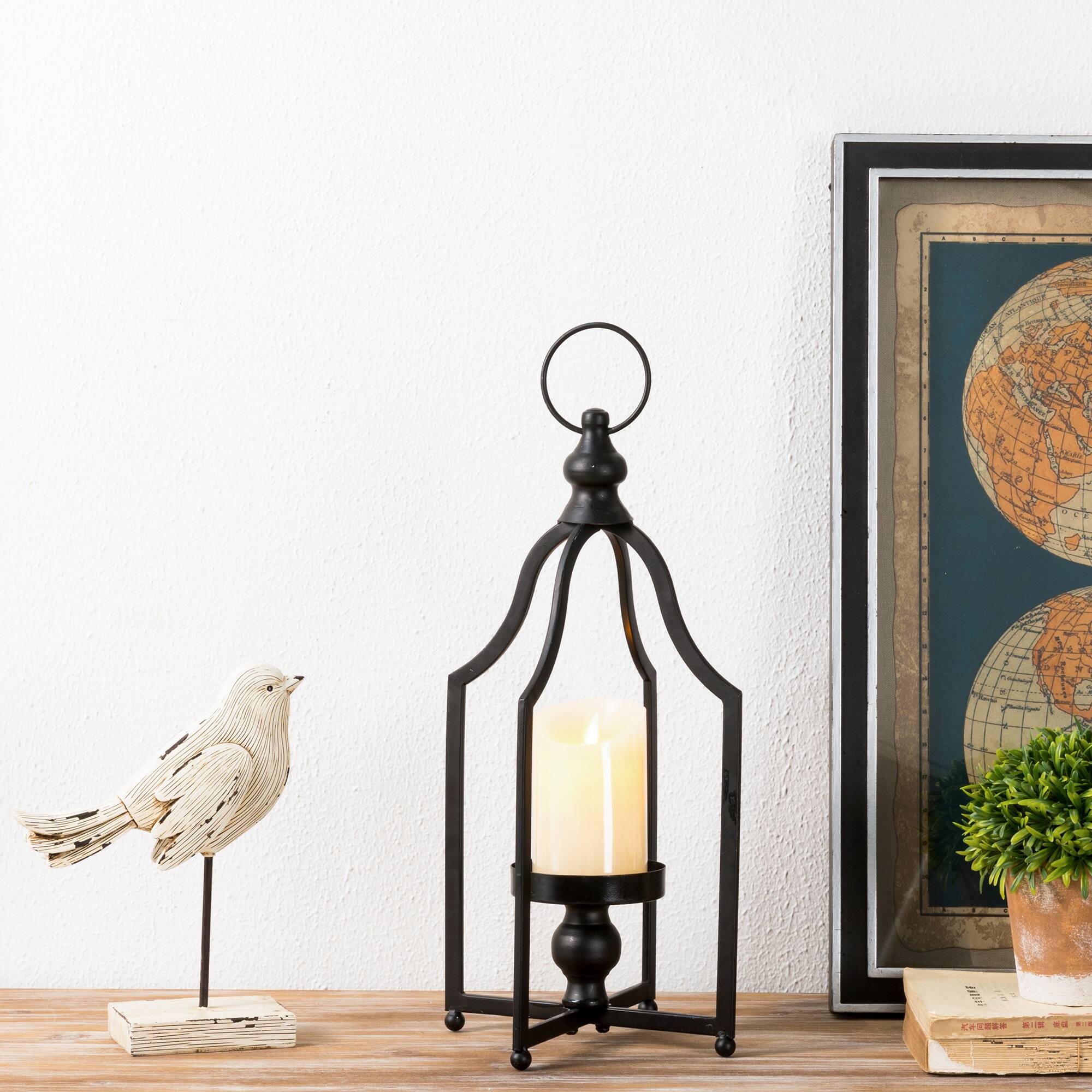 16.5" Modern Farmhouse Black Metal Candle Lantern